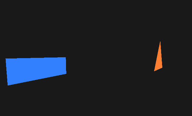 blue rectangle and spinning orange triangle on a dark grey background