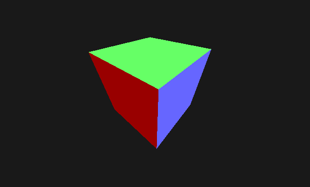 a single flat-shaded red/green/blue cube on a dark grey background